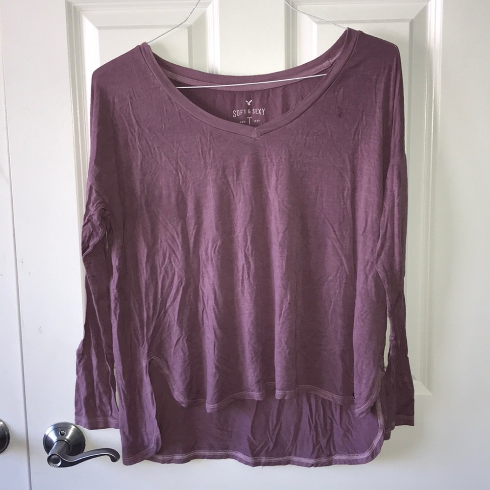Mauve Soft and Sexy long sleeve V neck top